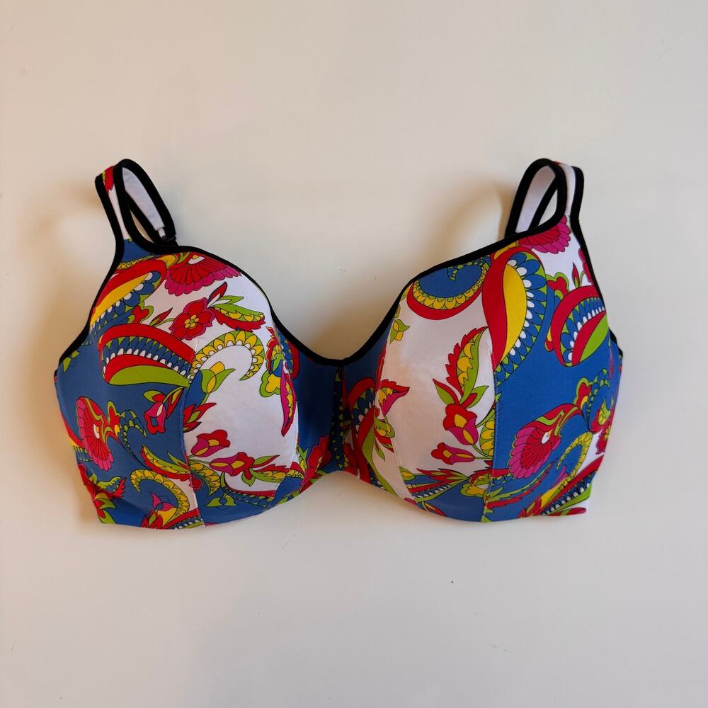 Lane Bryant Cacique Bra Size 44H Smooth Plunge Vibrant Print UNWORN Push Up